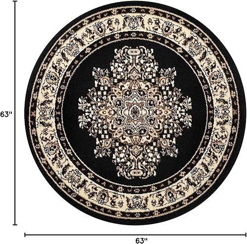 Vista 132 de Antep Rugs - Alfombra oriental de 6x9 con medallón tradicional para interior Siesta (beige negro, 6 pies 7 pulgadas x 9 pies)