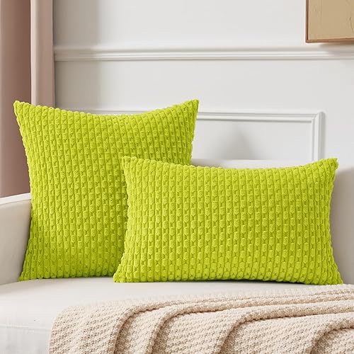 Vista 162 de Kevin Textile - Juego de 2 fundas decorativas para cojines, de pana y con moderno estilo campestre bohemio a rayas para decorar hogar, sofá, cama