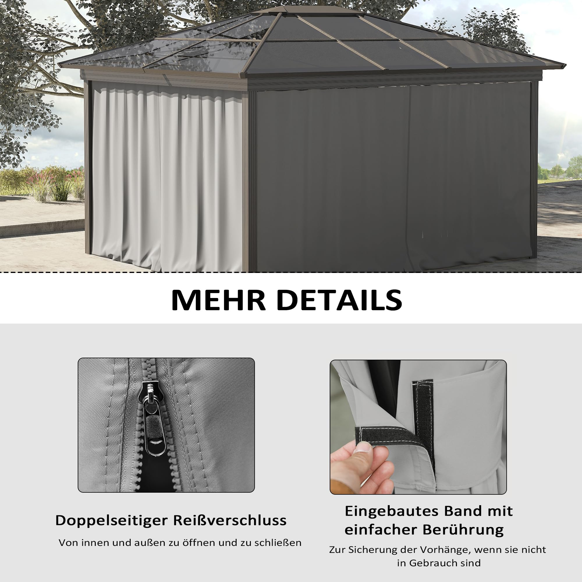 Outsunny Seitenwand 4er Set für 3x3m Pavillon Seitenteile mit Haken 302 x 205 cm Wasserdicht stabil Winterfest Seitenteil Seitenwände für Partyzelt Gartenpavillon Hellgrau