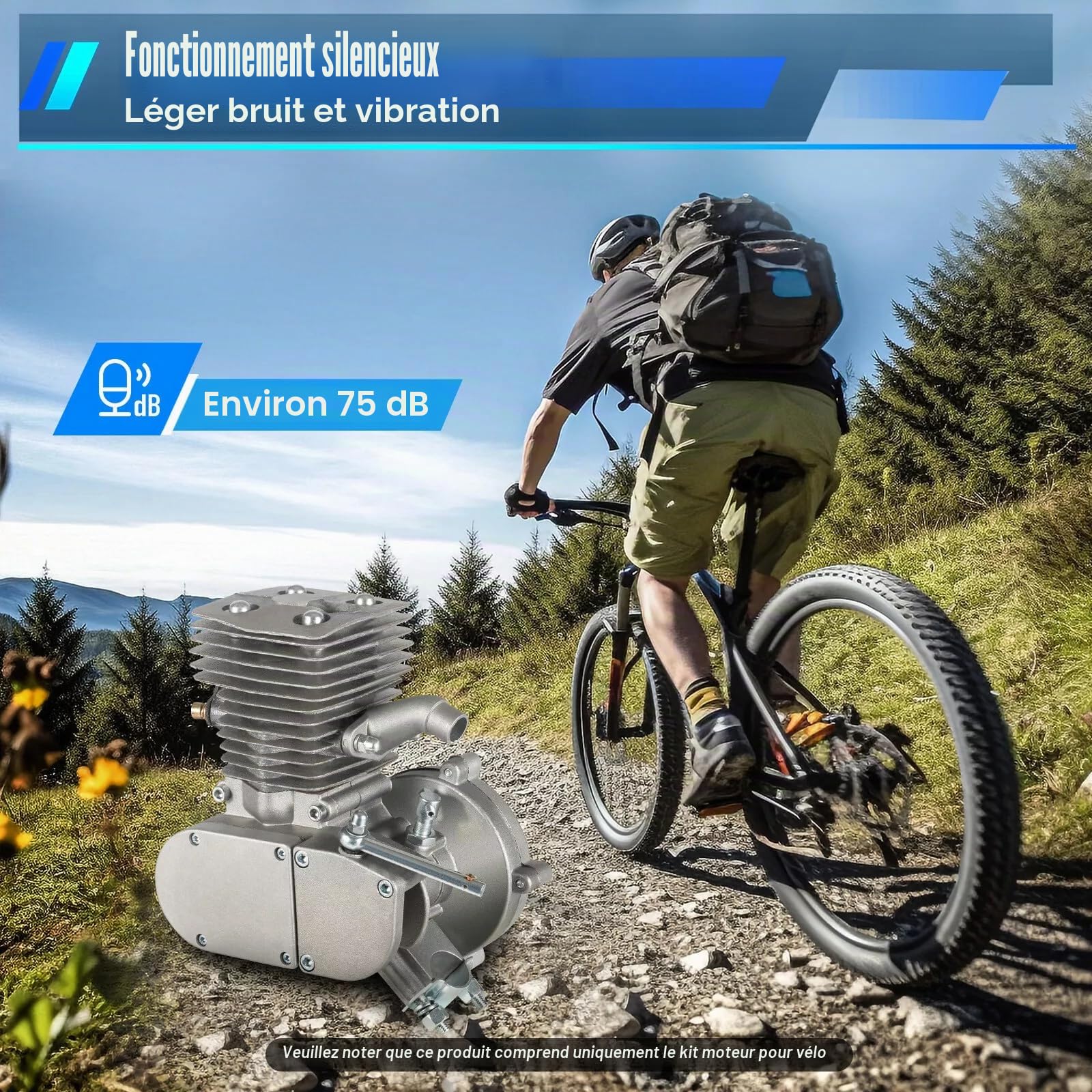 Kit de moteur de vélo 100 CC 2 temps CDI Pocket Bike - Moteur à essence pour la plupart des vélos 26/28 - 44 Nombre de dents - Jusqu'à 200 kg