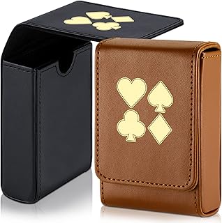 Skylety 2 Pieces Single Deck Pu Leather Playing Card Case Holder Black Brown Card Deck Holder Playing Card Box Protector Poker Cards Case Fits Poker and Bridge Size Cards