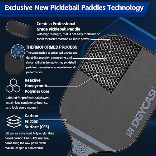 Miniatura 9 de YC DGYCASI 16mm Pickleball Paddles Professional, 2024 USAPA Approved T700 Carbon Fiber Surface Pickle Paddle(CFS), Polypropylene Lightweight