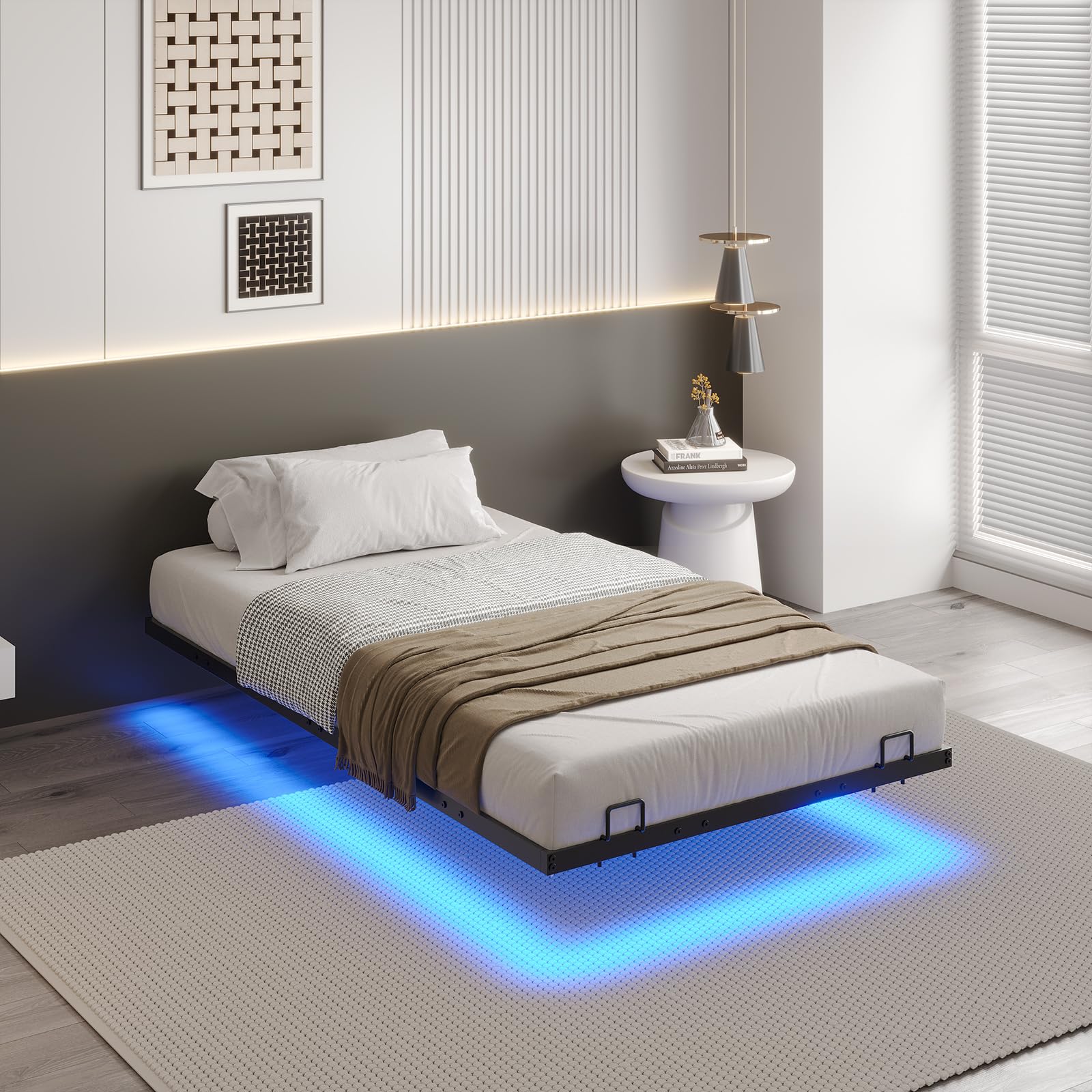 DICTAC Bett 90x200 mit LED Beleuchtung Bettgestell 90x200 mit Lattenrost aus Metall Jugendbett 90 x 200 Schwebende Bett mit Licht,Leicht zu Montieren, Schwarz(ohne matratze)