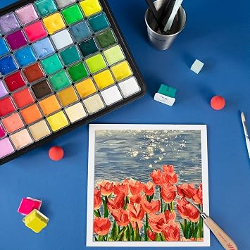 HIMI Gouache Paint Set, 56 Colors30ml, Unique Jelly Cup Design, Non-Toxic, Gouache Paint for Canvas Watercolor Paper - Perfect for Beginners, Students, Artists