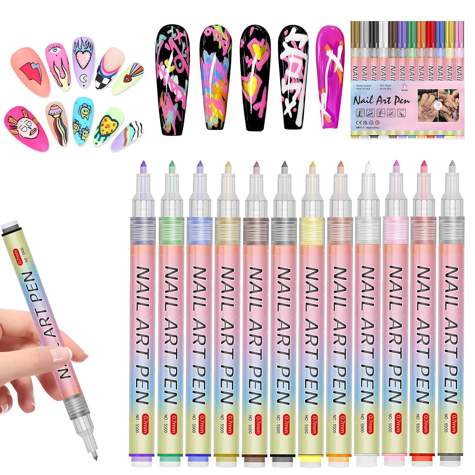 12pcs Nail Art Pens Set, Nail Polish Pens Graffiti Nail Drawing Pen Nail Polish Pen Manicure for Painting Nails DIY Nail Art, Beauty Adorn Nail Art Tools for Girls Women
