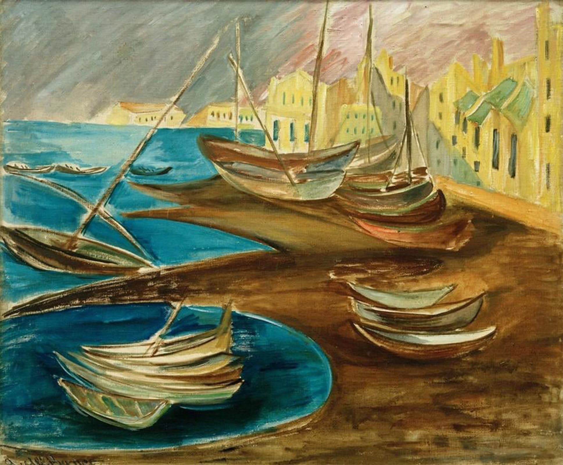 POSTERIIk Vintage Classic Picture Landscape Artwork Fishing Boats in the Harbor of Tarragona by Alma Del Banco Portrait Canvas Painting for Office Home Decor 60x90cm