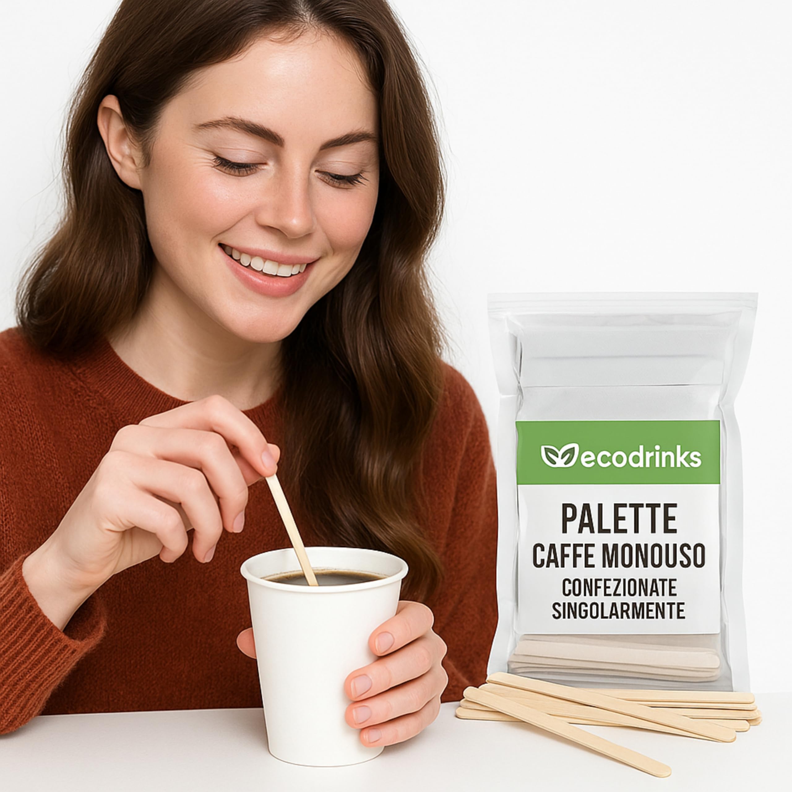 Palette Caffè Monouso Bastoncini di Legno di Betulla Biodegradabili 9 cm