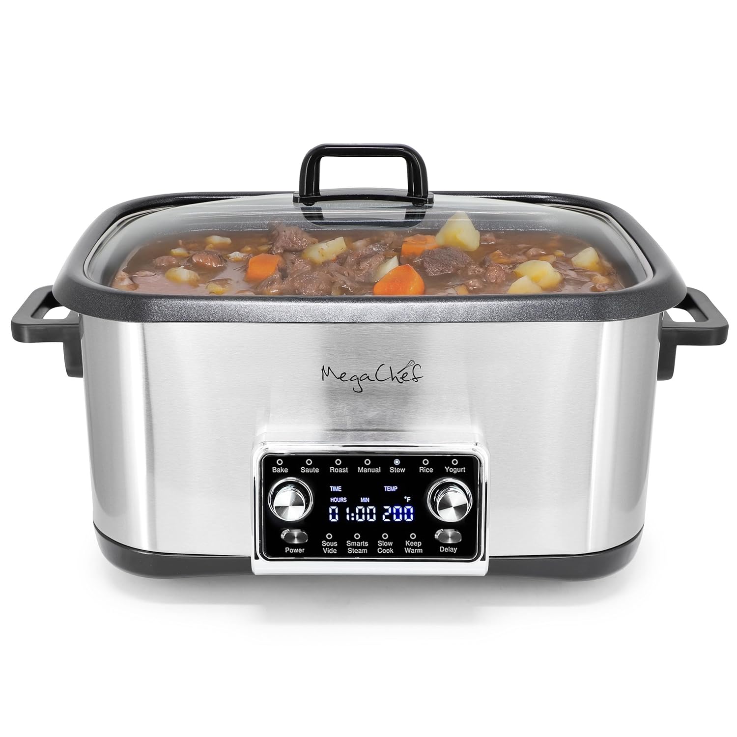 MegaChef Deluxe 8 Quart 12-in-1 Programmable Multi Cooker with Sous Vide and Multi-Functions Digital Display Adjustable Temperature Time