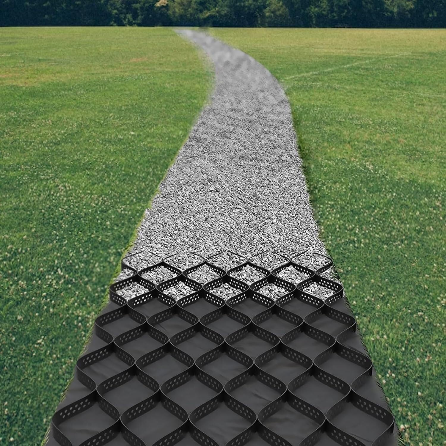 Przepuszczalna kratka nawierzchniowa na żwir, grubość 5 cm, do tarasów i chodników, kontrola erozji, łatwa instalacja i cięcie, 3 x 9 m / 10x30ft