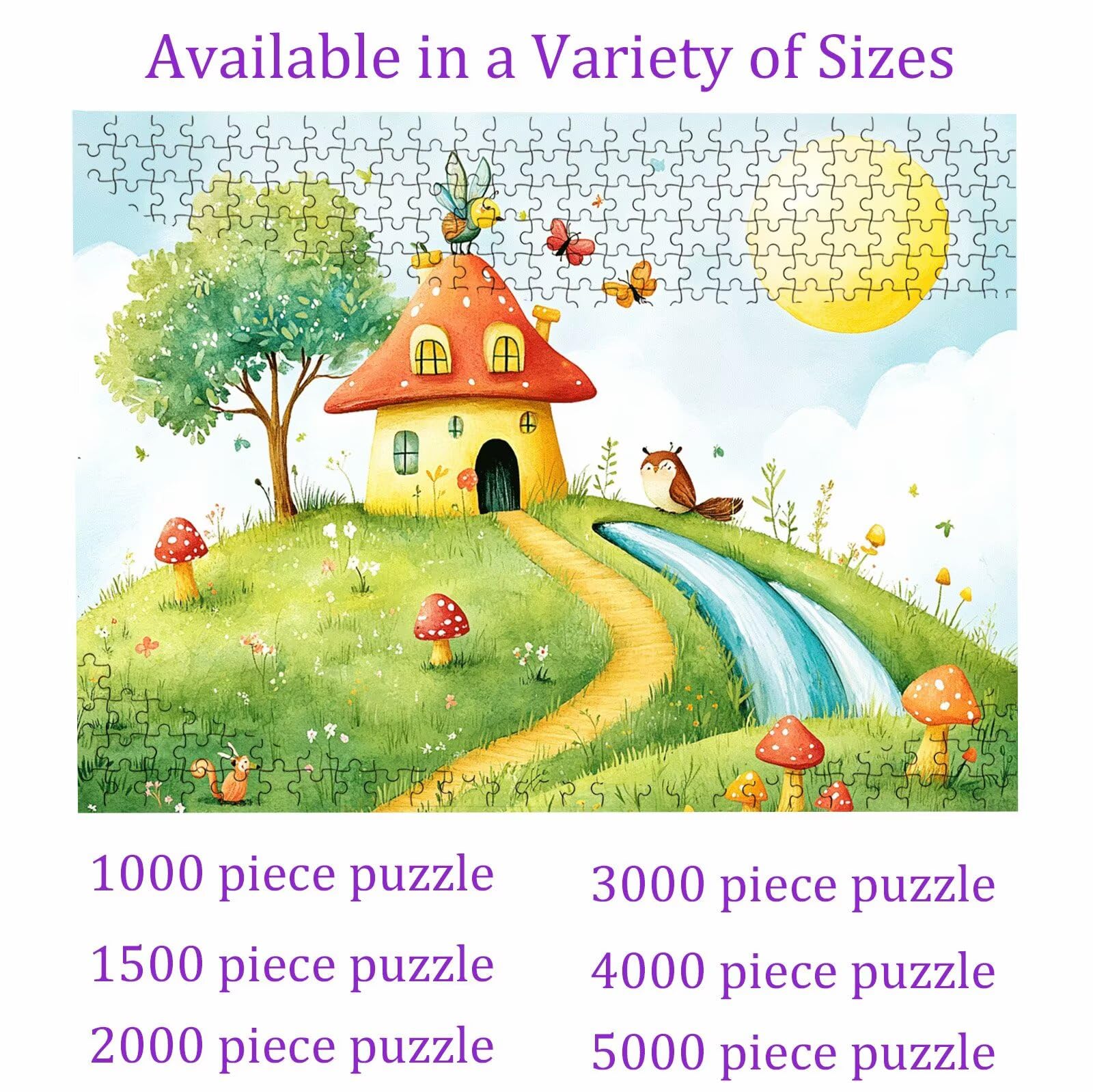 Puzzle 1000 elementów, puzzle 1000 elementów dla dorosłych, trudne puzzle, druk w wysokiej rozdzielczości i jasne kolory, drewniane puzzle księżyc dom grzyby z wykwintnym pudełkiem do pakowania W3H
