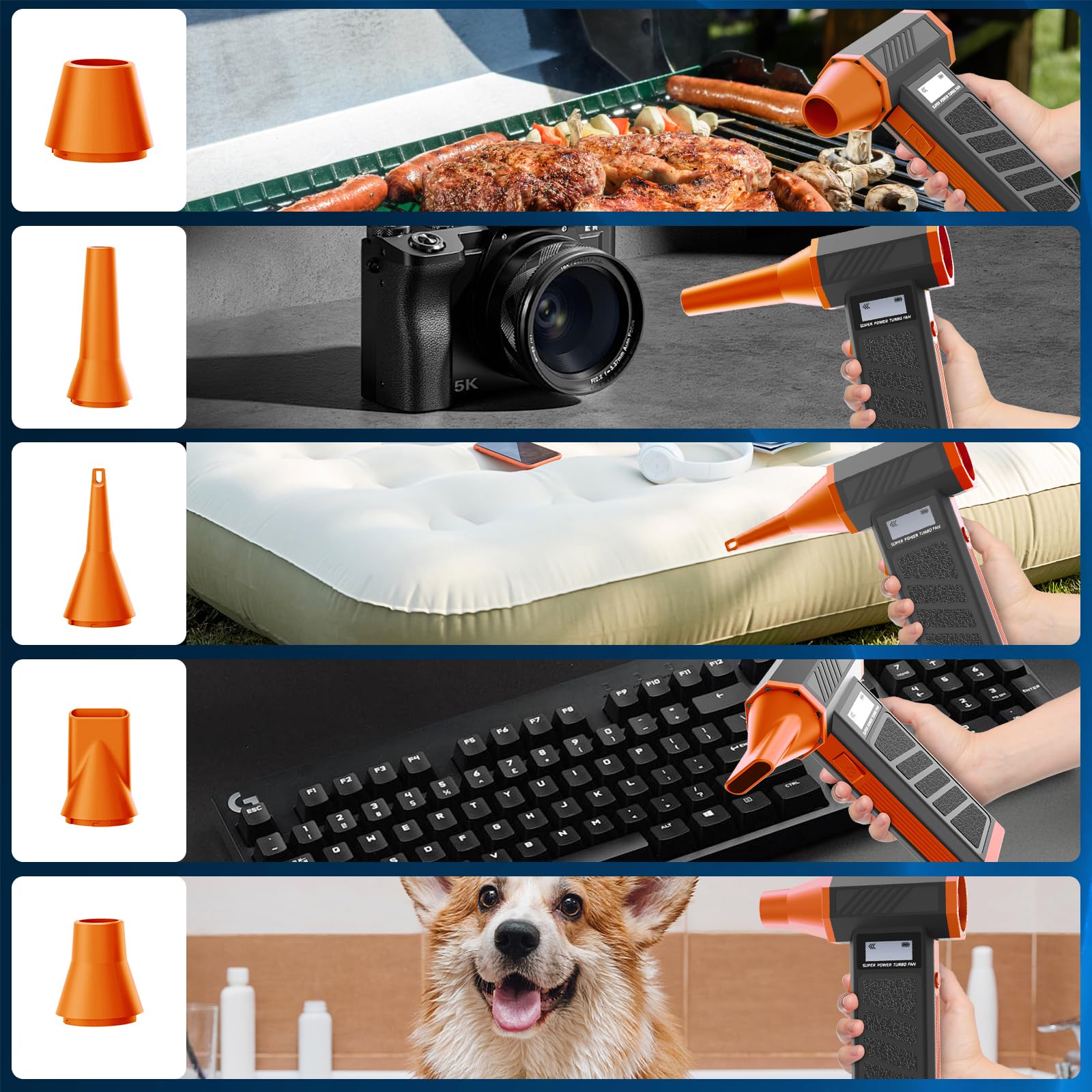 Souffleur Air Comprimé et Aspirateur, Bombe Air Sec Souffleur PC | 130000 RPM, Dépoussiérants Puissants électrique 4 Vitesses avec Lumière LED, Mini Souffleur pour Nettoyage PC/Voiture/Maison