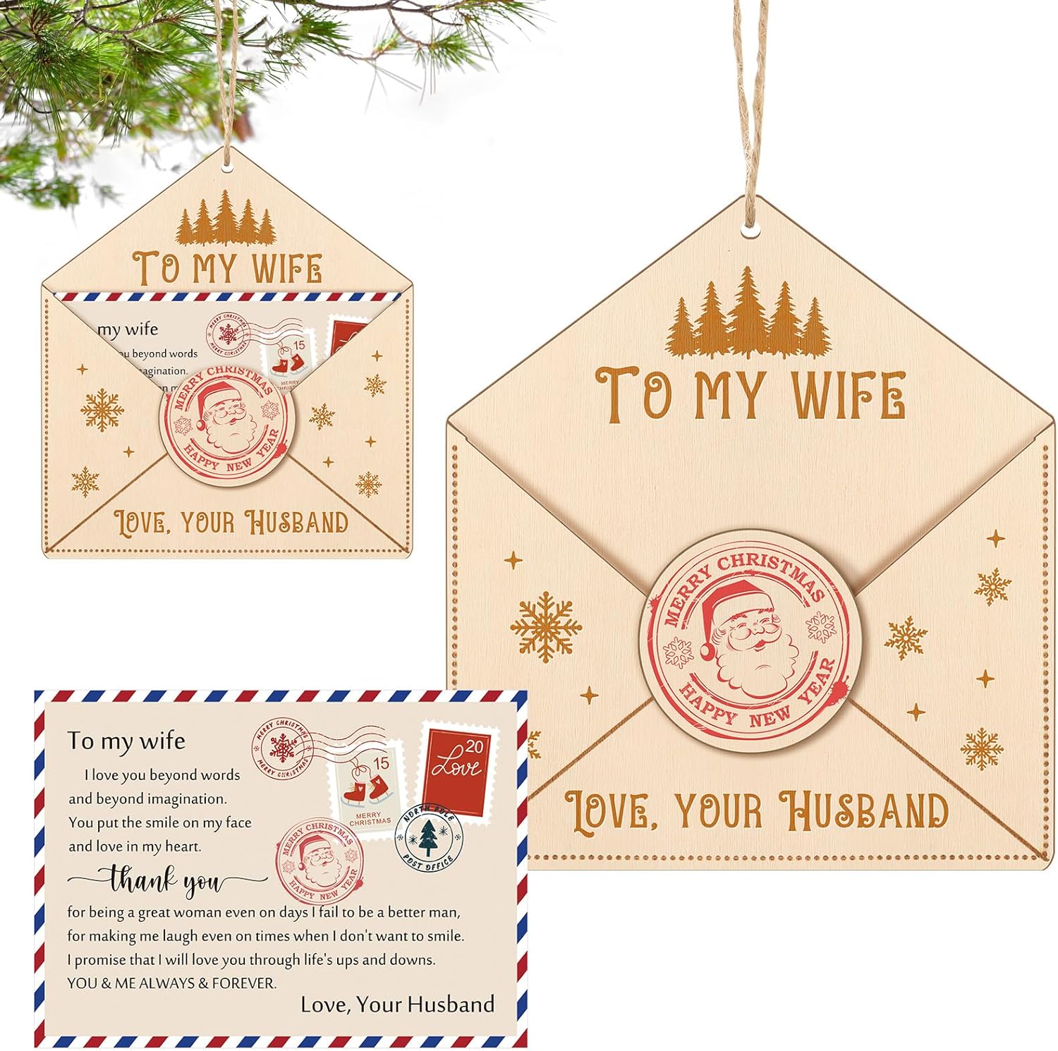Christmas Tree Ornaments for Wife - Wooden Letter to My Wife with Cards - Romantic Gift for Her