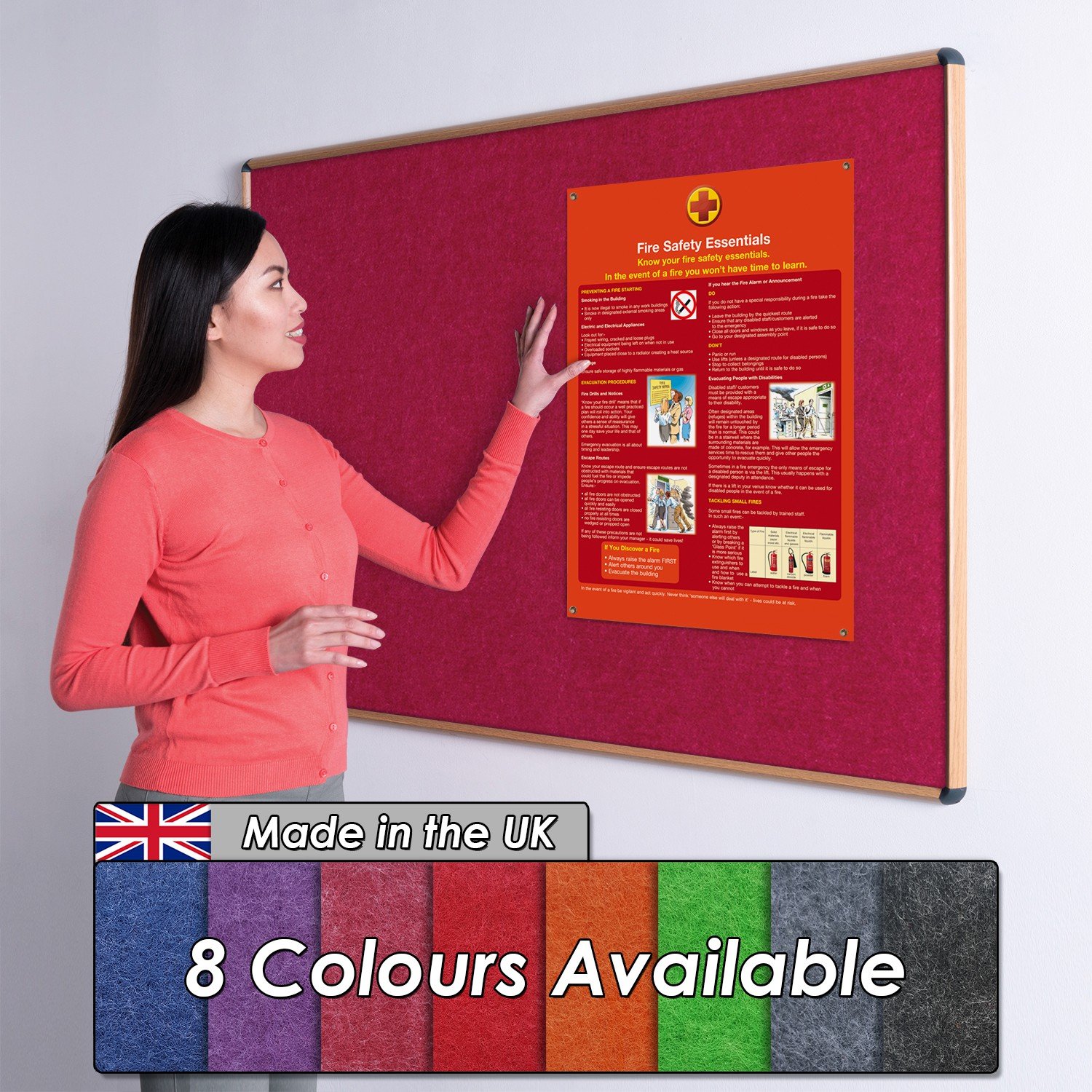 Wonderwall Raspberry Fire-Retardant Noticeboard, 120 x 150cm, Oak Effect