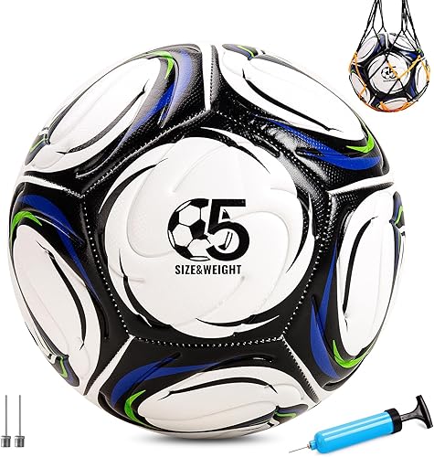 Miniatura 8 de Soccer Ball Size 5 with Pump, Official Size and Weight Long-Lasting Deflated Soccer Ball for Adults, Indoor Outdoor Training Practice Match Play
