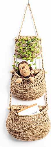 Hanging Fruit Basket, 3 Tier Woven Jute Wall Hanging Basket
