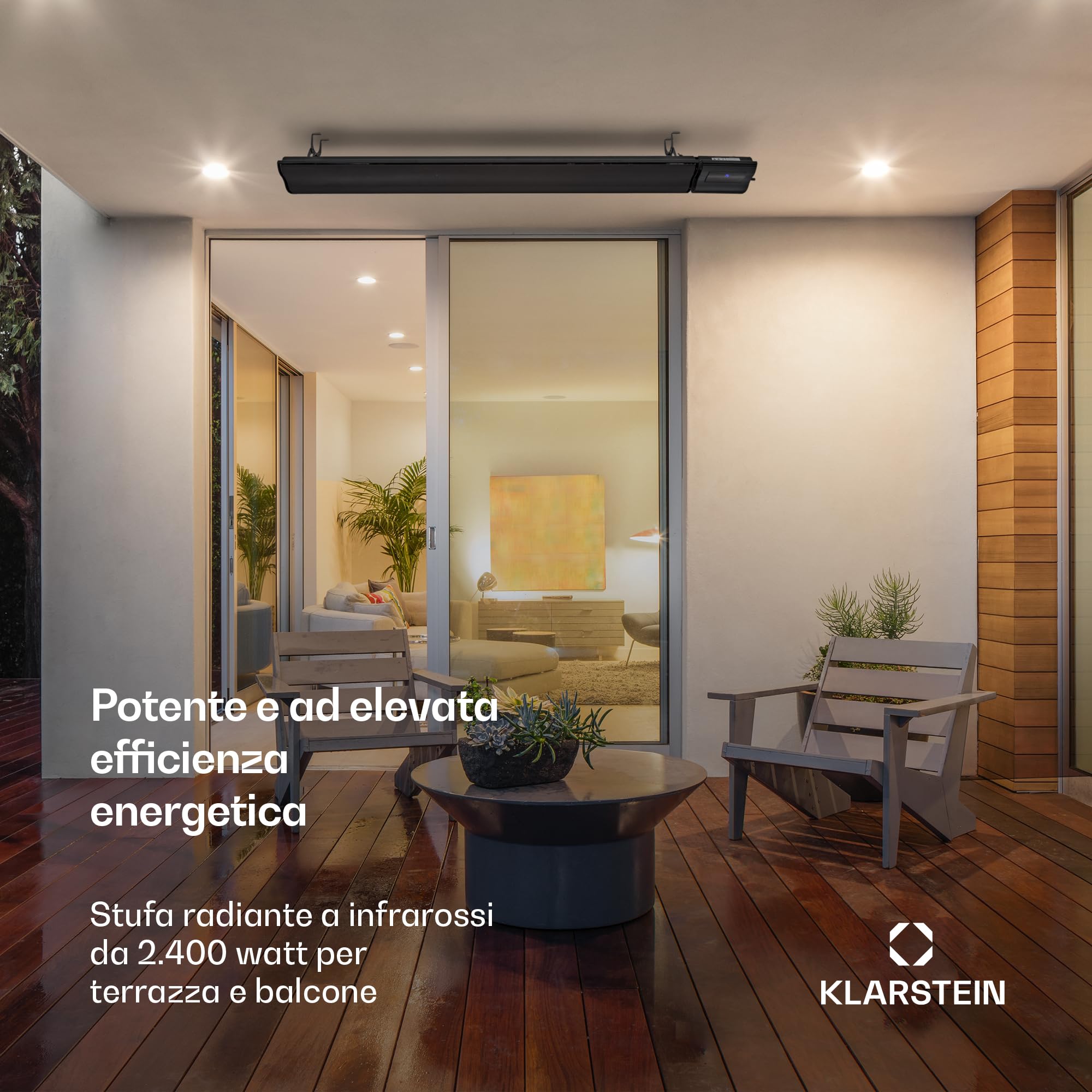 Blumfeldt Stufa Elettrica Basso Consumo, Colonnina Elettrica da Giardino 2400W, Termosifone Elettrico, Pannello Radiante Infrarossi con Telecomando Display LED, IP44, No CO2