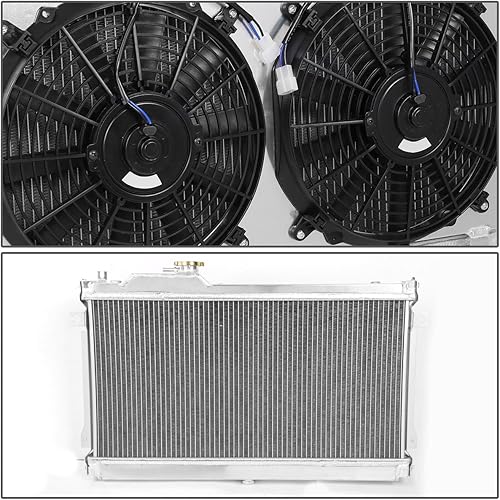 Miniatura 7 de DNA Motoring RA+FS-MM98-2 Radiador de doble núcleo de 2 filas con cubierta de ventilador compatible con Mazda Miata MX-5 98-05