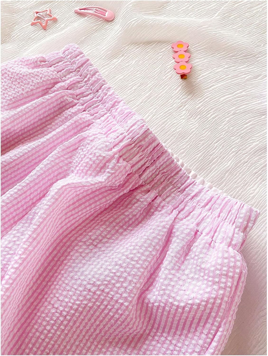 Girl's Striped Mini Shorts Elastic Waist Button Front Casual Summer Shorts - Image 3