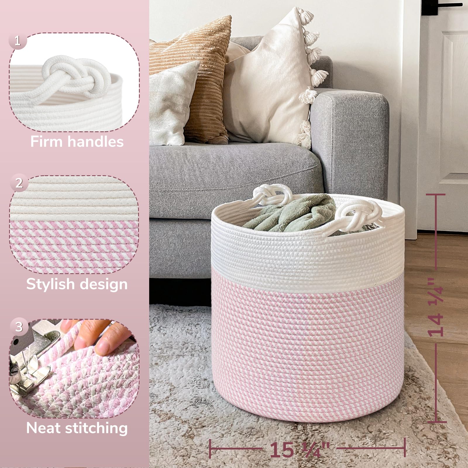 Snapklik.com : Baby Storage Basket, Pink Laundry Basket 15 X 14.2 ...