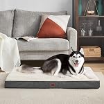 EHEYCIGA Grand lit de chien, lits de chien orthopédiques pour les grands chiens, matelas de grand chien lavable avec couverture amovible et fond antidérapant, lit d'animal avec mousse, beige