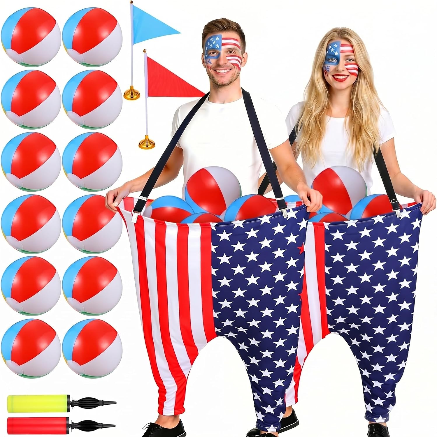 BESPORTBLE 4-Pack Granny Pants Yard Game with Adjustable Straps, Funny Outdoor Party Games for Adults and Family, Lawn Toss Set with 24 Balls, 2 Pumps & 4 Flags for BBQ Reunion Field Day