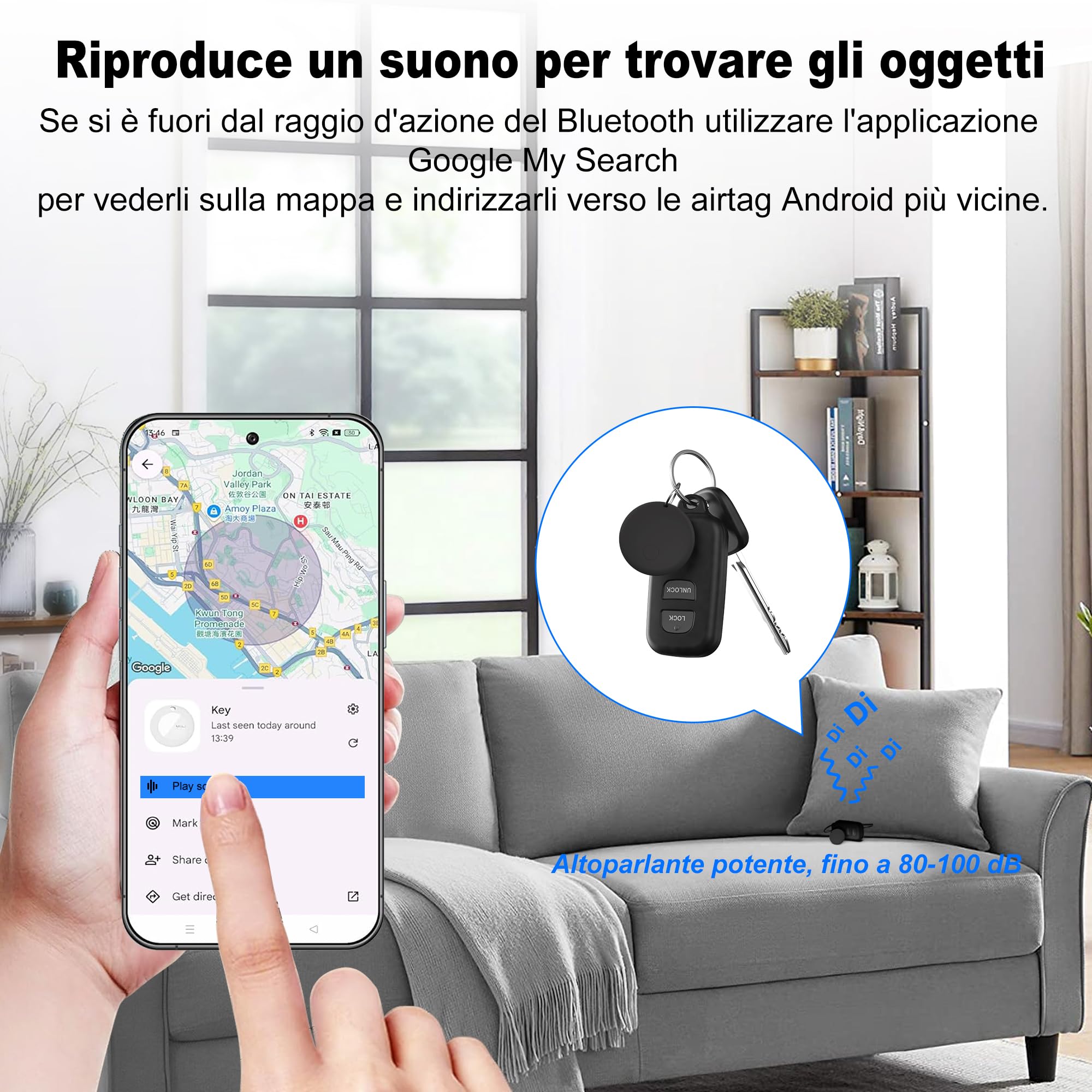 Air Tracker Android Smart Tag Bluetooth Tracker per chiavi bagagli zaini borse nero Confezione da 4