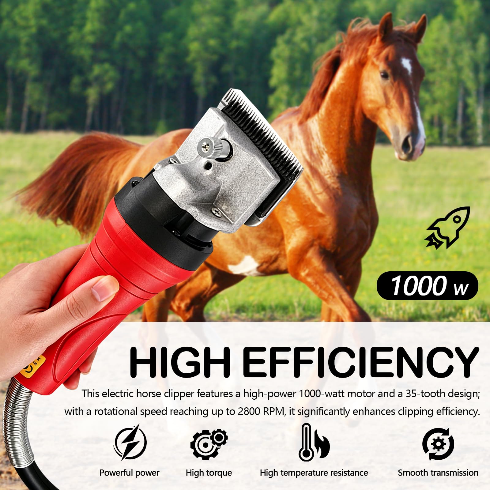 Esquiladora para Caballos Profesional, 690W 2800 RPM Cortapelos Eléctrica de Alta Potencia con Motor Colgante y Eje Flexible Juego de Cuchillas de 24 Dientes Maquinilla para Equinos Ponis Cabras