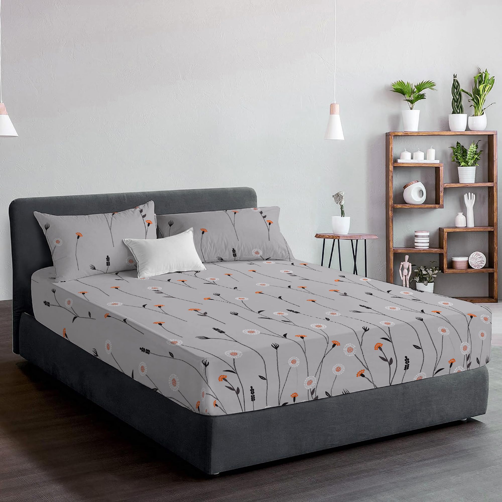 EverSoft Bedding Luxury 3PCS Set 100% Egyptian Cotton Printed Small Double Fitted Sheet with 2x Matching Pillowcase Pair Set 400 Thread Count 30cm Deep Bed Sheets Cover