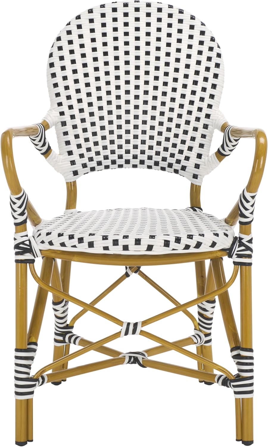 SAFAVIEH Outdoor Collection Hooper Black/White/Light Brown Stacking Bistro Arm Chair (Set of 2)
