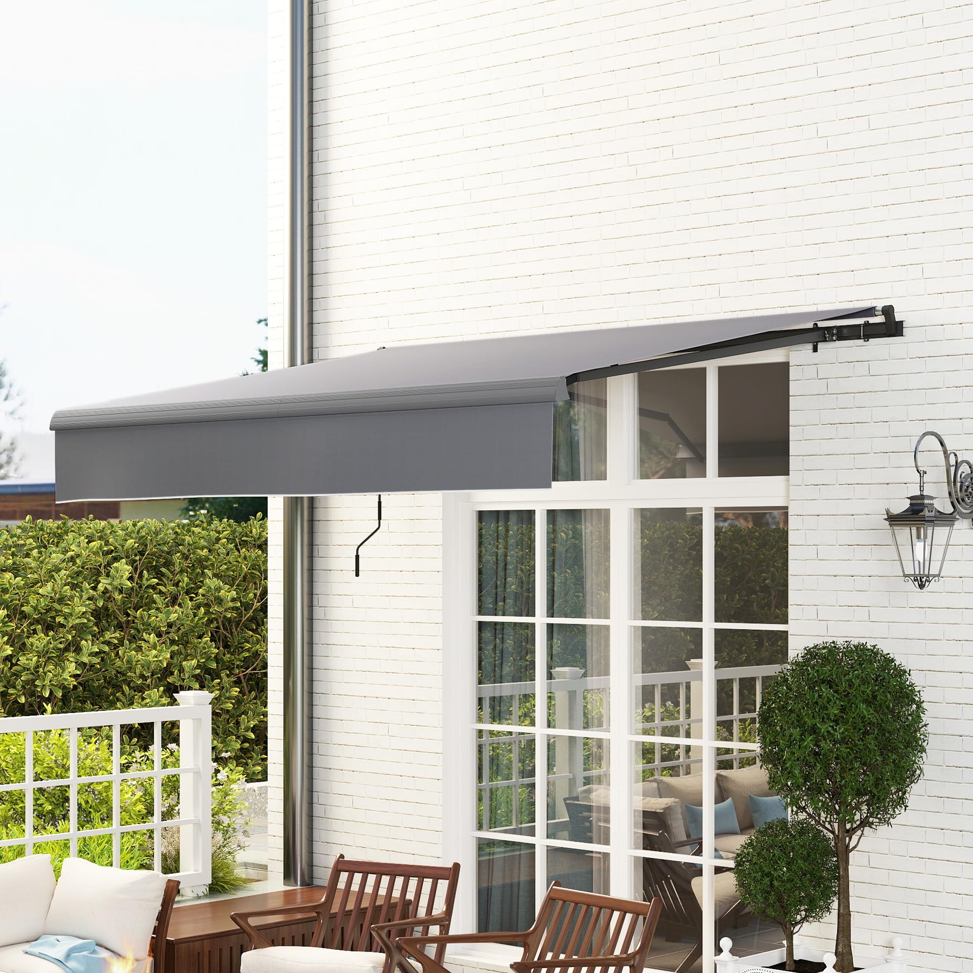 Outsunny Toldo Manual Retráctil 3x2 m Enrollable con Manivela UV50+ Gris | Toldo Exterior Terraza, Ajustable, Estructura de Aluminio y Metal, para Balcón Jardín
