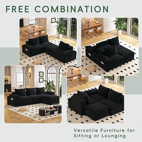 Miniatura 3 de Sofás seccionales de 104 pulgadas para sala de estar, sofá modular en forma de L con diván, sofás de pana sin hueso con asiento profundo, sofá