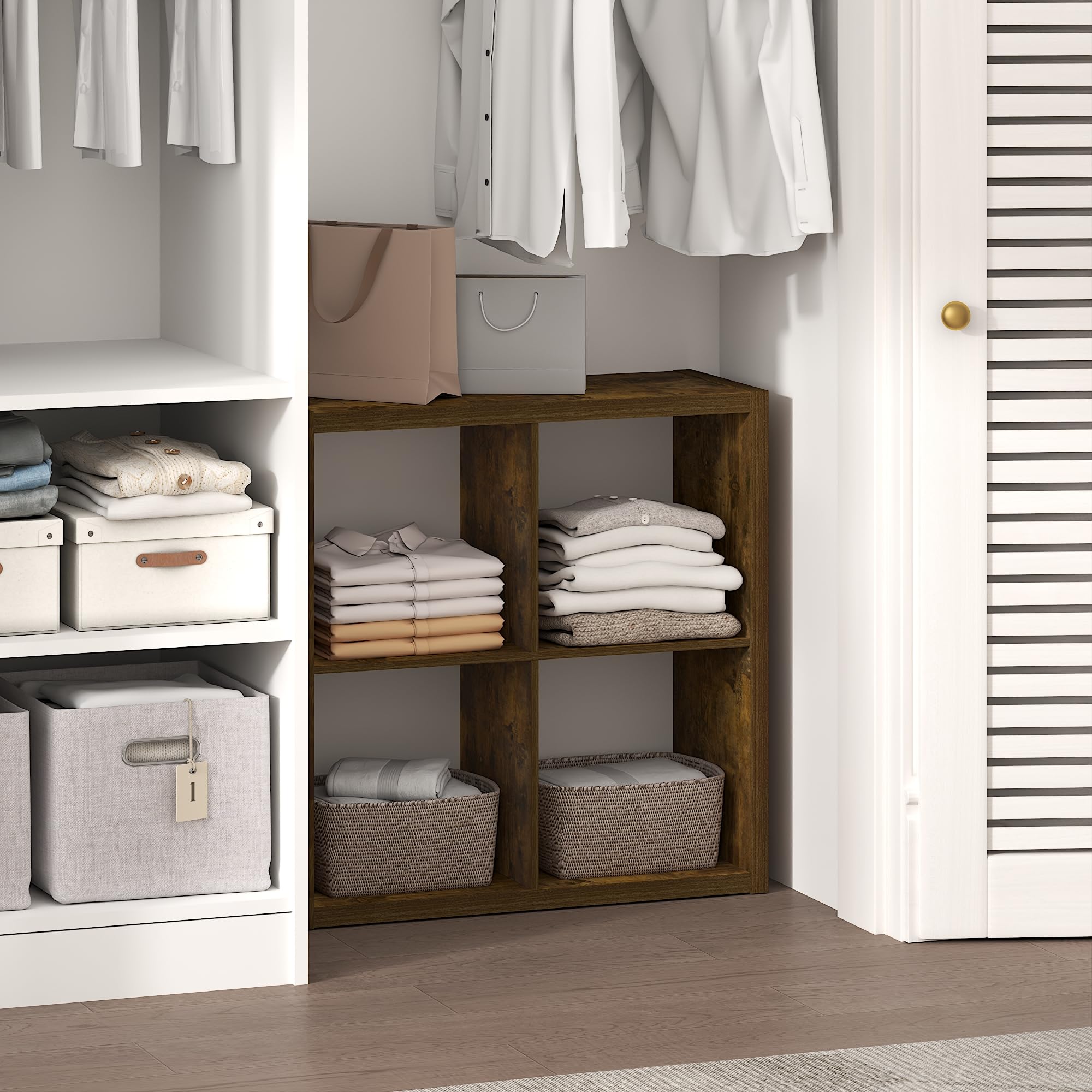 Furinno Cubic Extra Thick 4-Cube Closet Organizers and Storage, Amber Pine