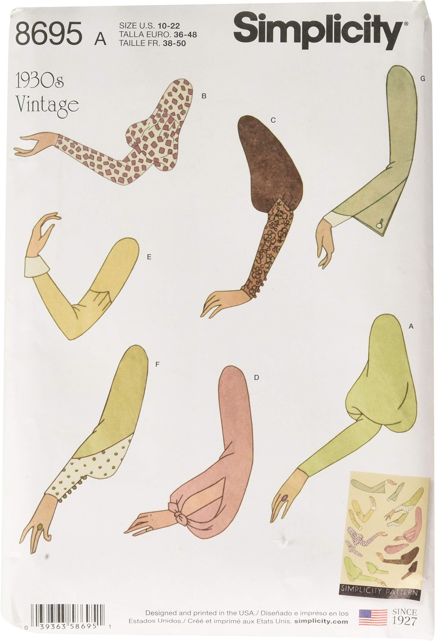 Simplicity Creative Patterns 8695 Misses' Vintage Set of Sleeves, Size 10-18