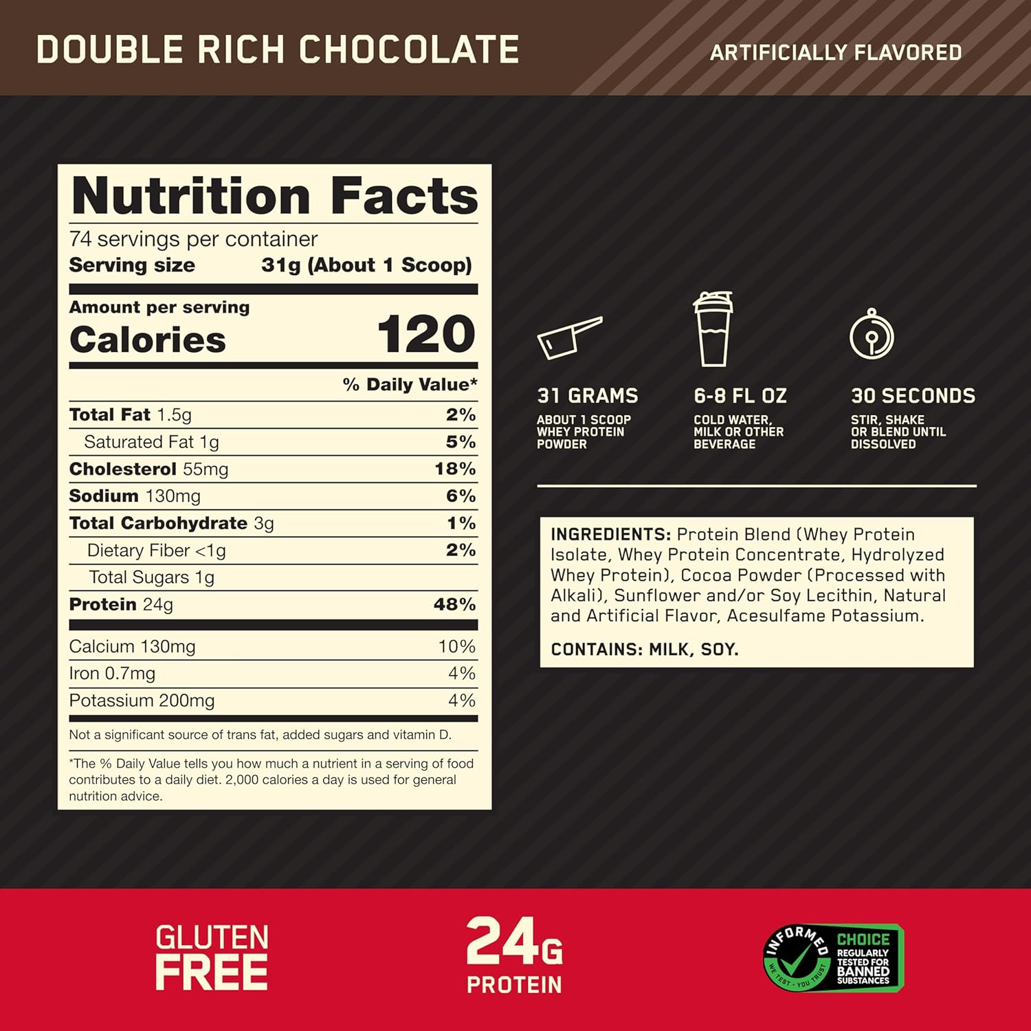 Optimum Nutrition Gold Standard 100% Whey Protein Powder, Double Rich Chocolate, 5 Pound (Packaging May Vary)
