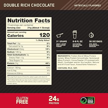 Optimum Nutrition Gold Standard 100% Whey Protein Powder, Double Rich Chocolate, 5 Pound (Packaging May Vary)