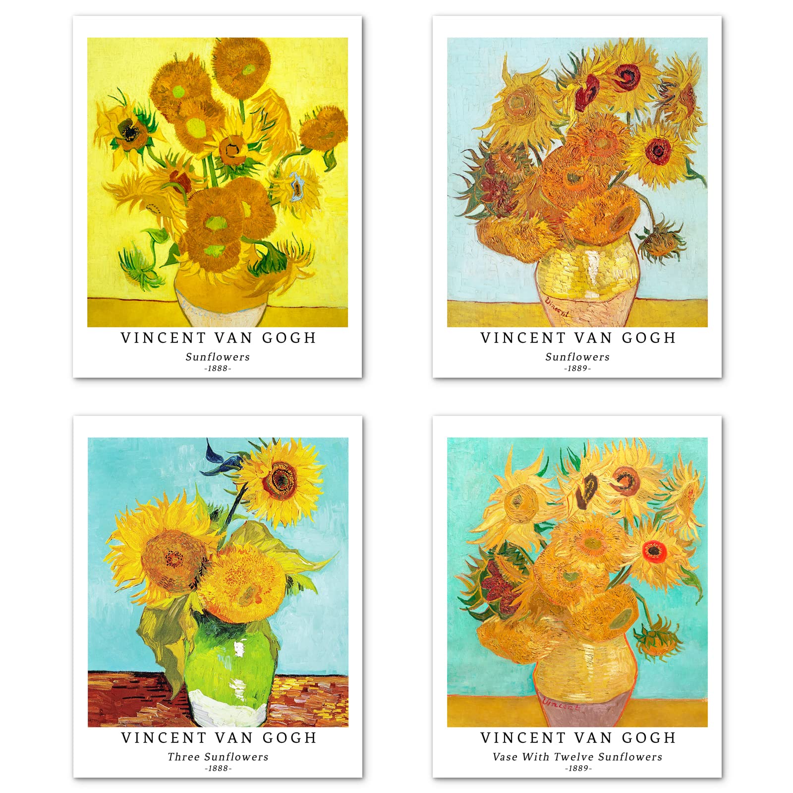 Berkin ArtsWall Art Unframed Prints Giclee Art Paper Set of 4, 11x14 inch Flower Artwork, Indoor Decoration Botanical Floral Illustrations Blossom Sunflower Multicolor Vincent Van Gogh Paintings
