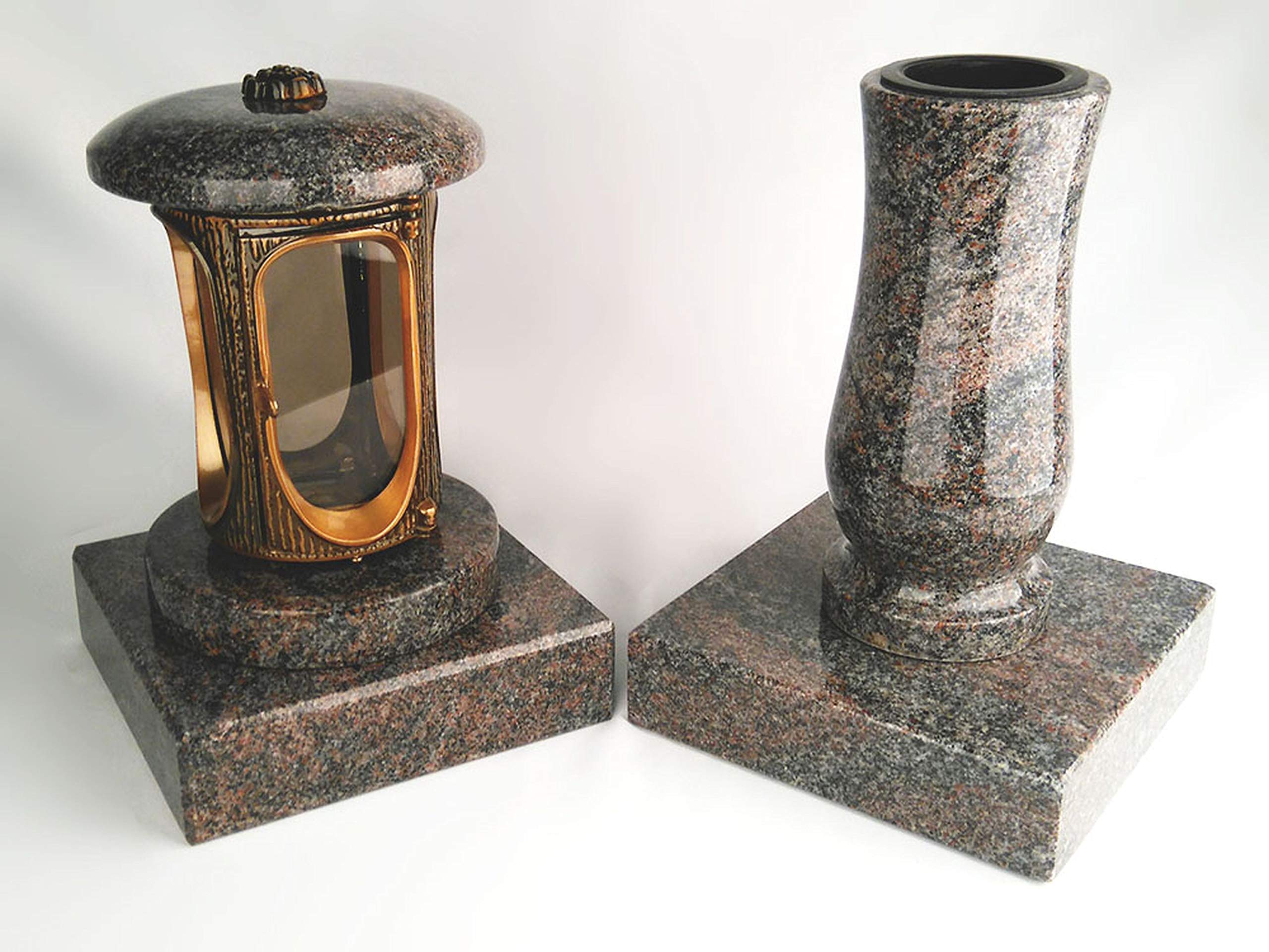 designgrab Alu Grab lampada in alluminio messingfarbenem in finitura anticata e tomba VASO Taille Medium in granito Paradiso e 2 pezzi base rettangolare