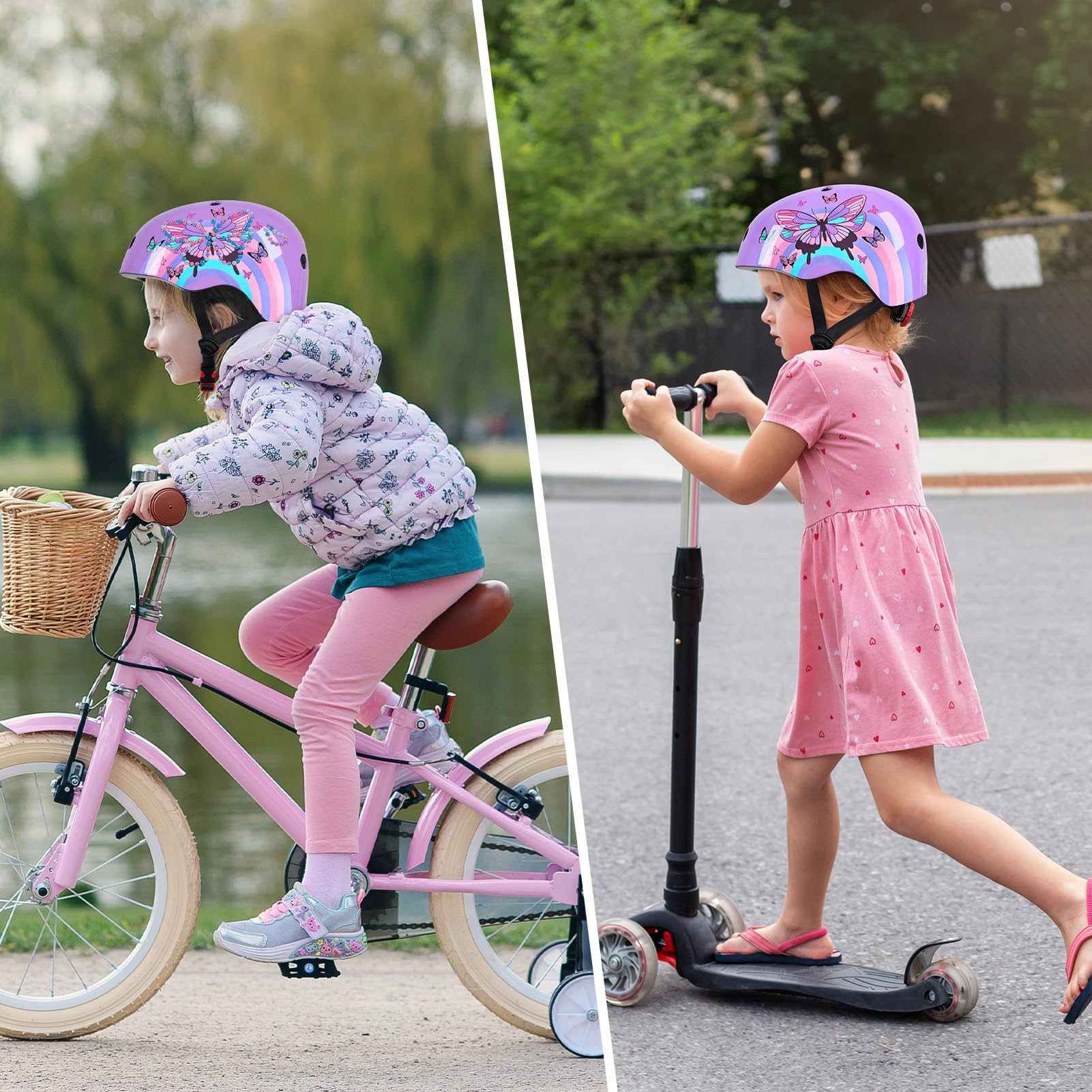 Kinder-Fahrradhelm, verstellbar, mit DIY-Aufklebern für Mädchen, Alter 3–5–8–14 Jahre, für Fahrrad, Roller, Skateboard, Rollschuhlaufen