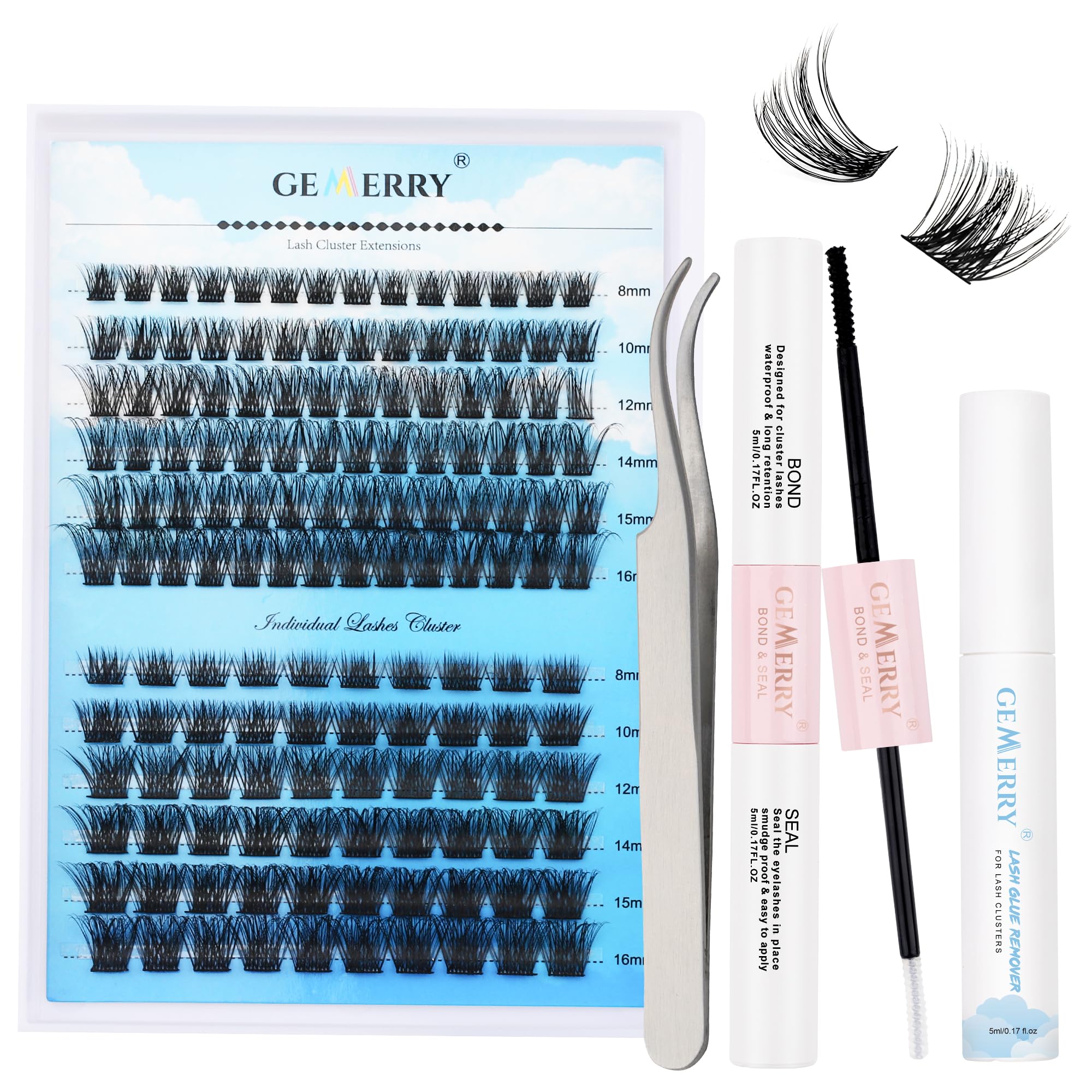 Wimpernverlängerungs-Set 144PCS D Crul 8-16mm C3/C9 Clusters Einzelne Wimpern Wimpernkleber Pinzette Wimpernkleber Entferner Creme DIY Einzelwimpern-Set DIY Wimpern Extensions GEMERRY（C3+C9-D-Kit)