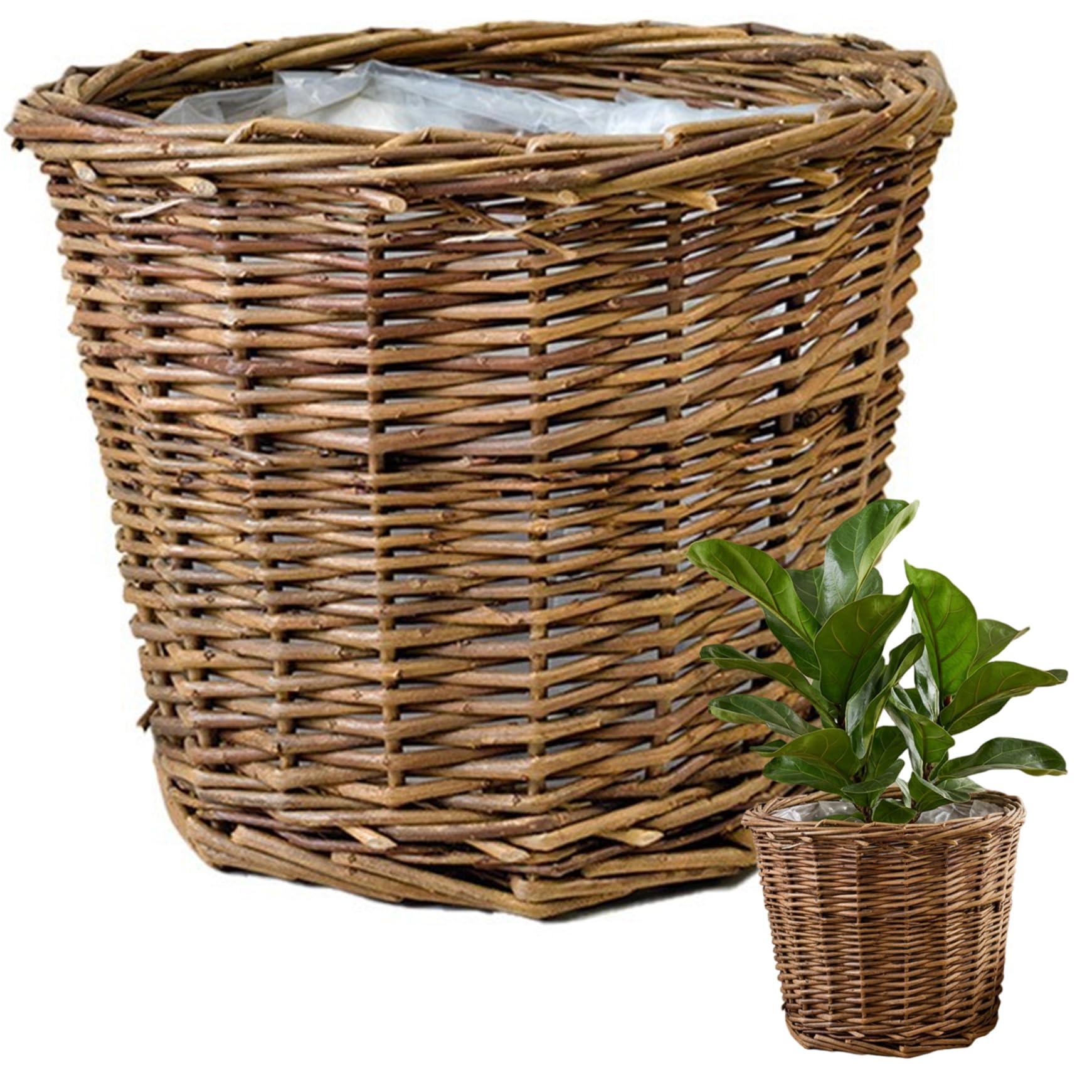 Neptuiby Wicker Planter Basket with Waterproof Liner - Handwoven Natural Brown Willow Plant Basket for Indoor Plants, Home Decor, and Garden Decor (6.7x5.5 Inch)