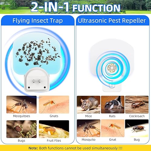 Miniatura 2 de Trampa de insectos voladores 2 en 1 con enchufe y repelente ultrasónico de plagas para interiores, control seguro de plagas, trampa para moscas,