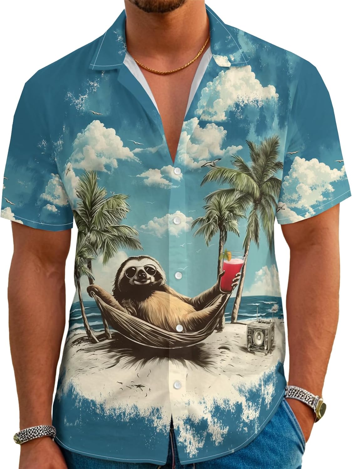 Mens Funny Neon Hawaiian Shirts 3D Graphic Button Down Short Sleeve Shirt Summer Beach Aloha Tops Theme Party
