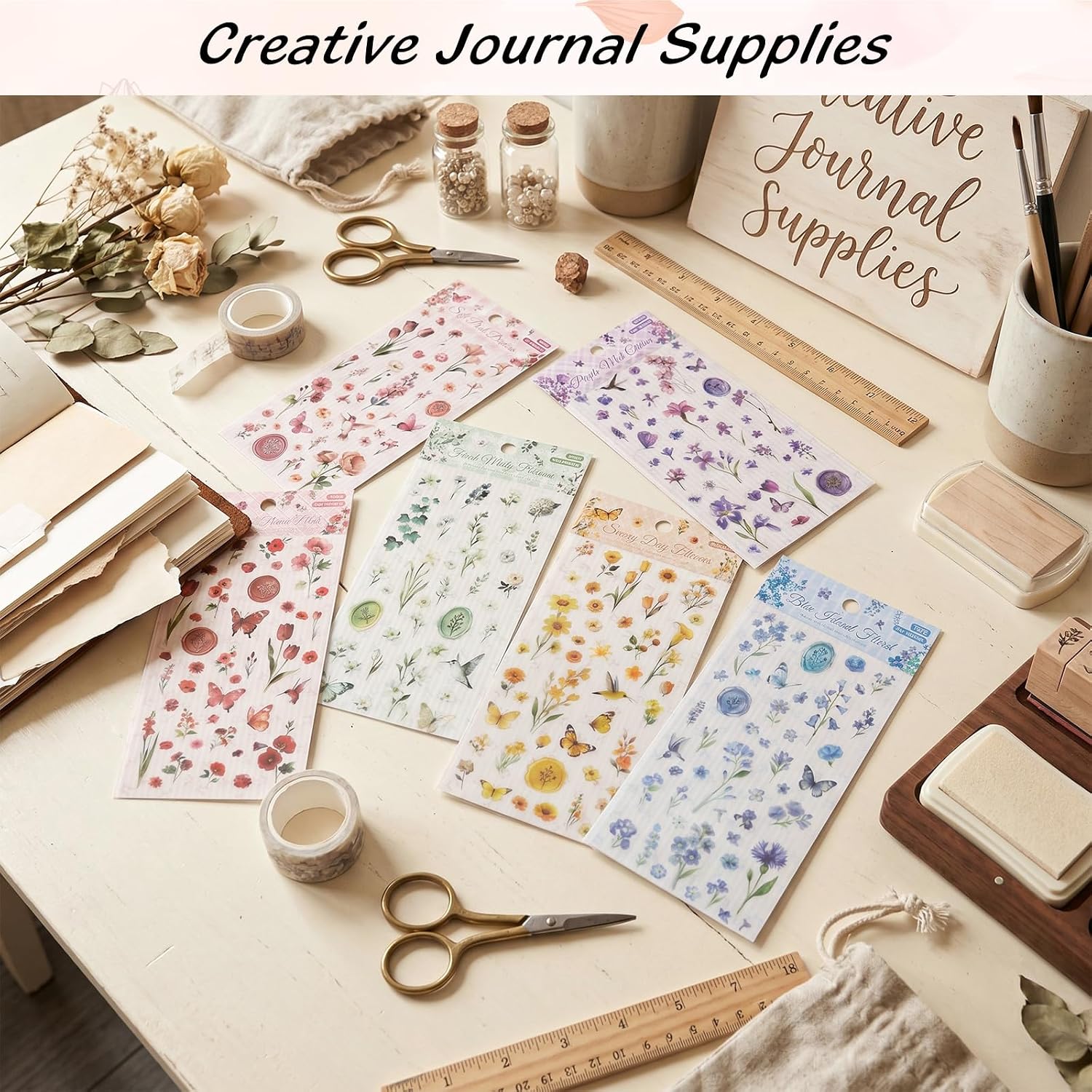 Pengxiaomei 522 Pcs Self-Adhesive Flower Stickers for Scrapbooking