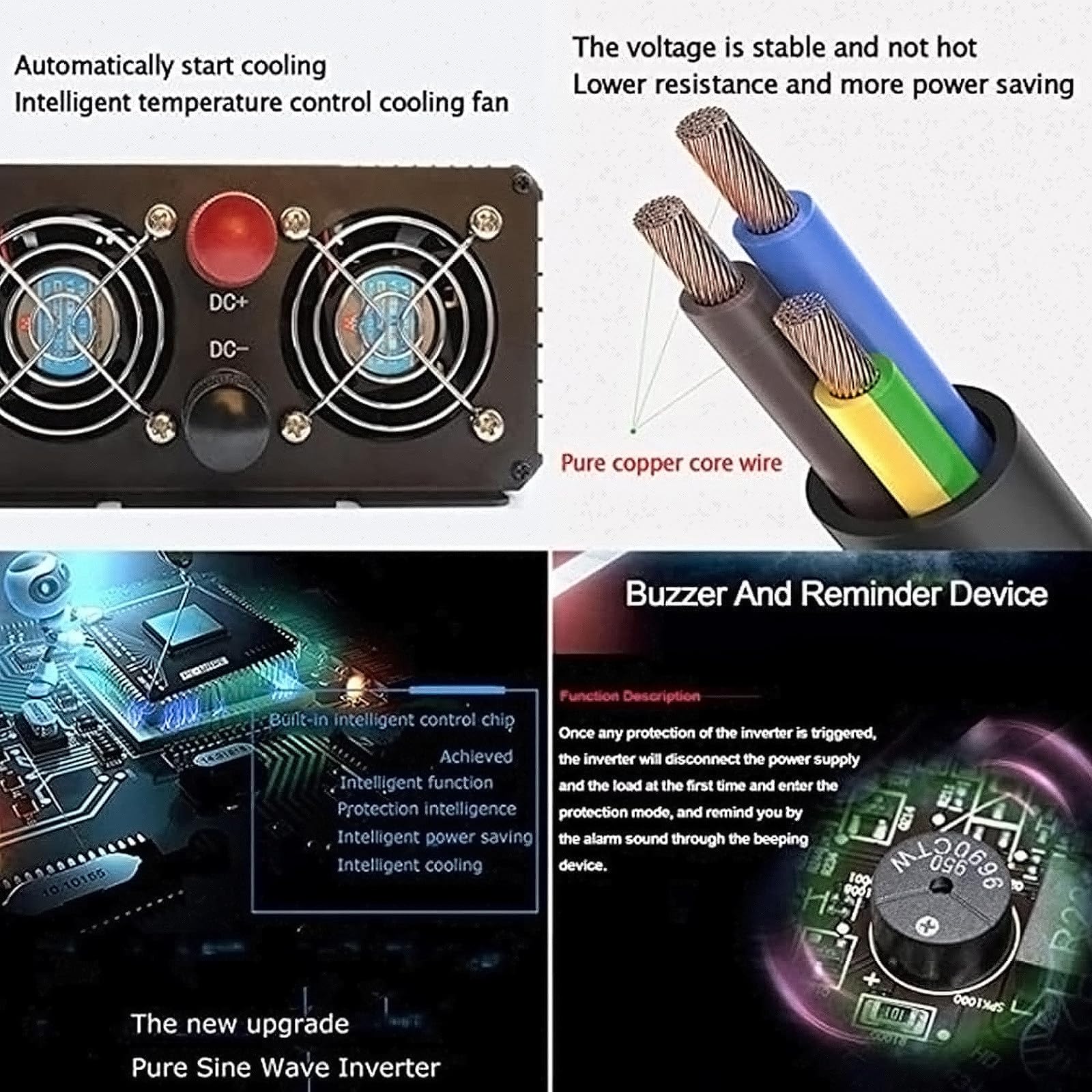 Inversor de Corriente de Onda sinusoidal Pura, 12/24/48/60/72 V CC a 220 V CA, inversor de Coche, con Pantalla LCD, 5000/6000 W, para Coche, RV, Barco, Trabajo al Aire Libre,5000W-72V