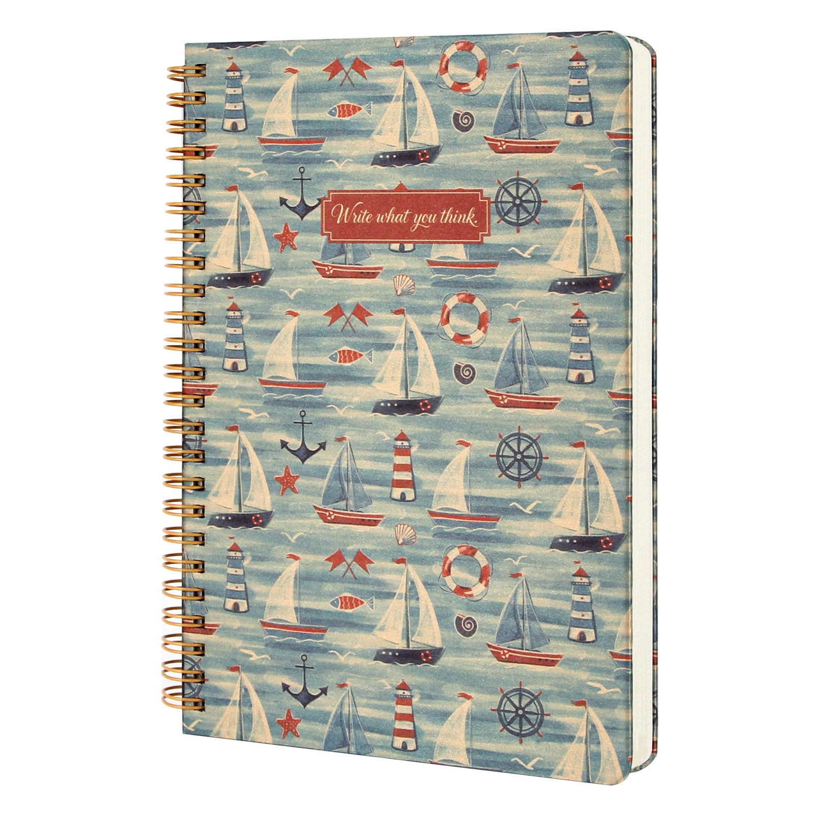WETLOTE A5 Wirebound Notebook Spiral Bound Journal, A5 Notebook Spiral Lined, 160 Pages, Work Notebook, Spiral Bound Notebook A5, Work Notepad, Thousand Sails Design