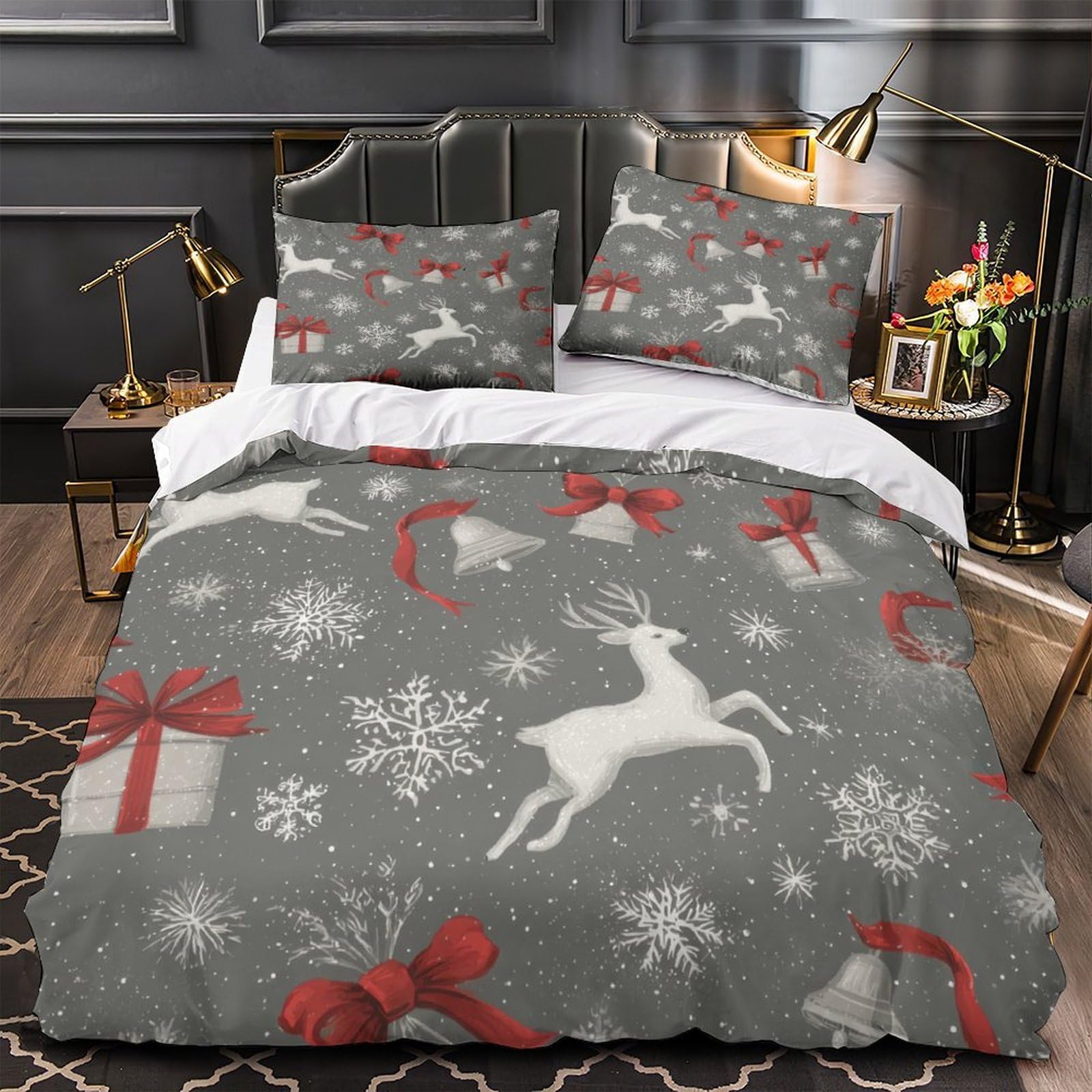 Housse de couette Noël hypoallergénique lit single anti-acarien