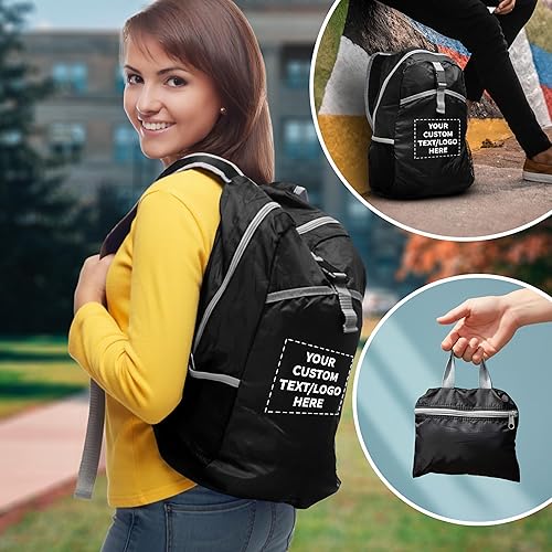 Miniatura 6 de DISCOUNT PROMOS Mochilas plegables de viaje ligeras - Bolsa funcional, - Personalizado - Negro, Mochilas Tradicionales