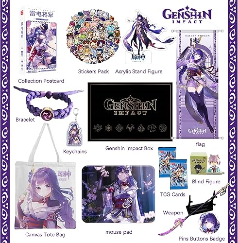Miniatura 2 de LimuToy Genshin Impact Box - Incluye caja ciega de figura de impacto Genshin, bolsa de lona, bandera, figura de soporte, alfombrilla de mouse,