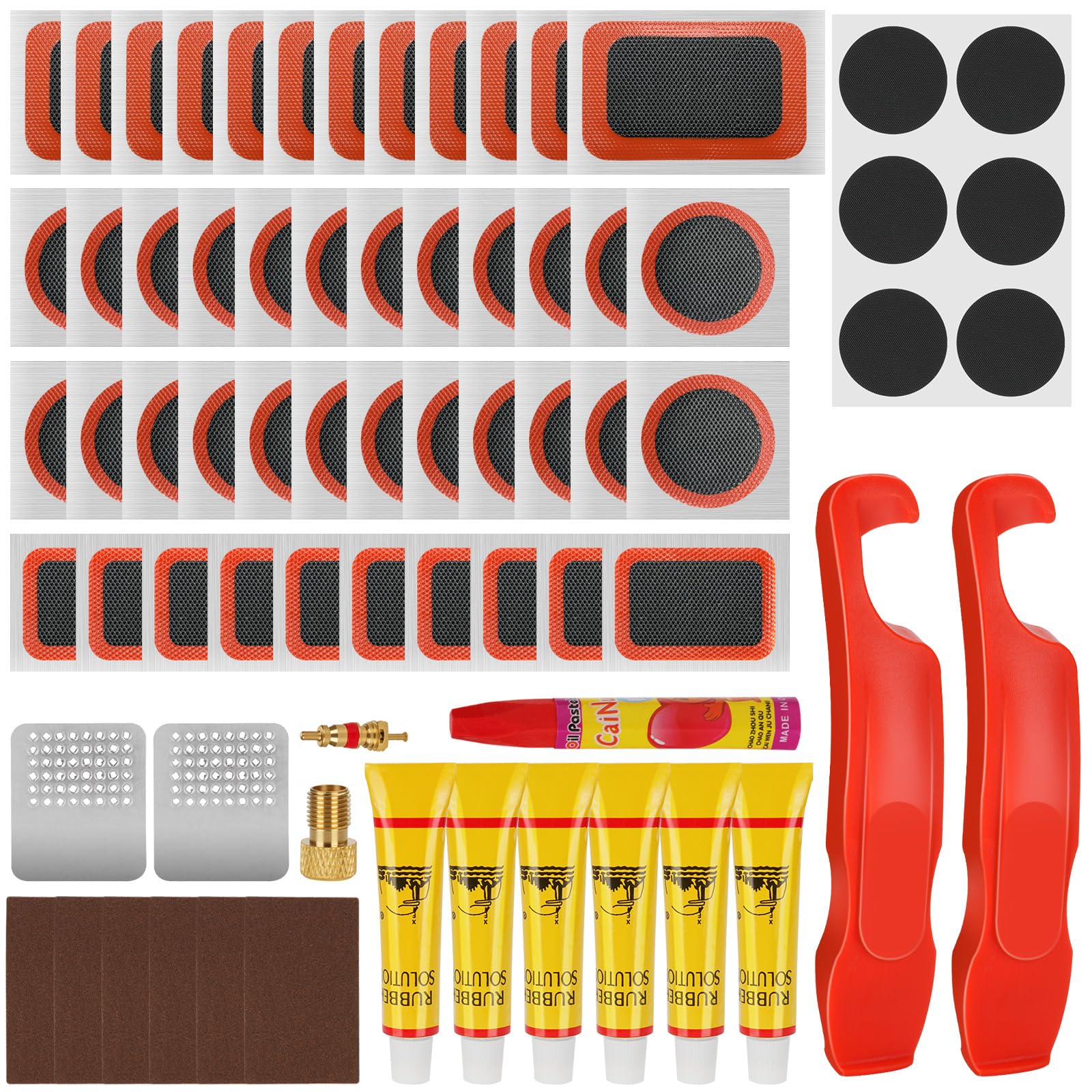 71Pcs Bike Puncture Repair Kit, Premium Bicycle Tyre Repair Kit for Inner Tubes, 2-in-1 Pre-Glued & Traditional Patches with Ergonomic Tyre Levers, Metal Rasp & Case for Mountain, Road & E-Bikes