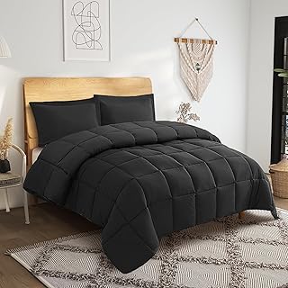 King Size Comforter Set -3 Pieces King Comforter Set Black, Quilted Bedding Sets King for All Season, Bed in a Bag with 1 Comforter and 2 Pillowcases